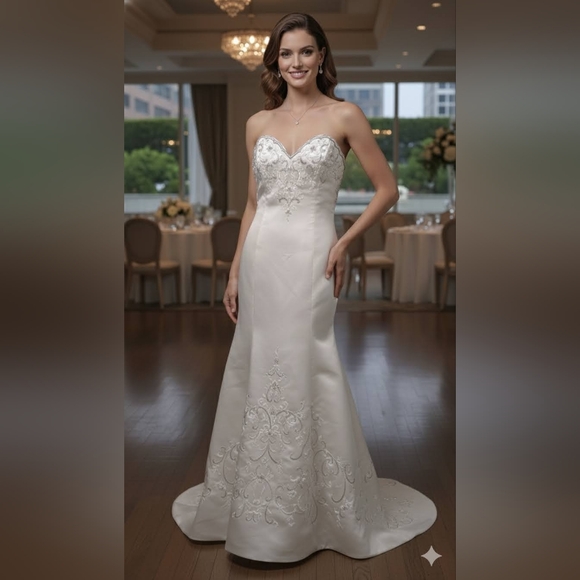 NWT Demetrios To Ivory Wedding Dress – Size 12 – Detachable Train - Picture 2 of 9